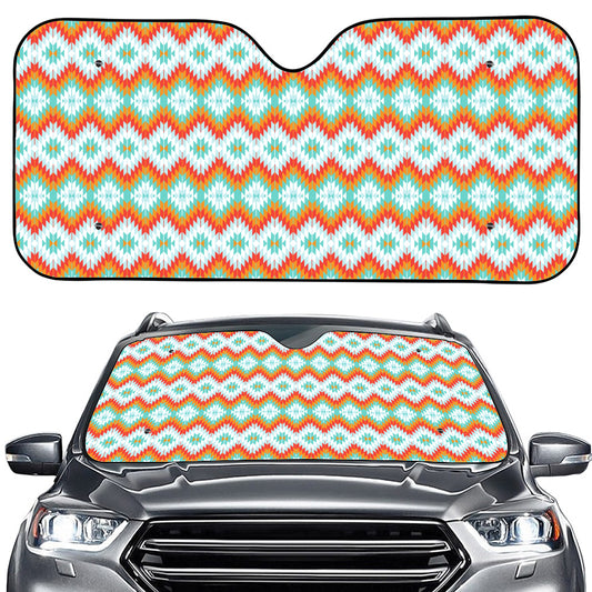 Turquoise Native American Pattern Print Car Windshield Sun Shade