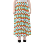 Turquoise Native American Pattern Print Chiffon Maxi Skirt
