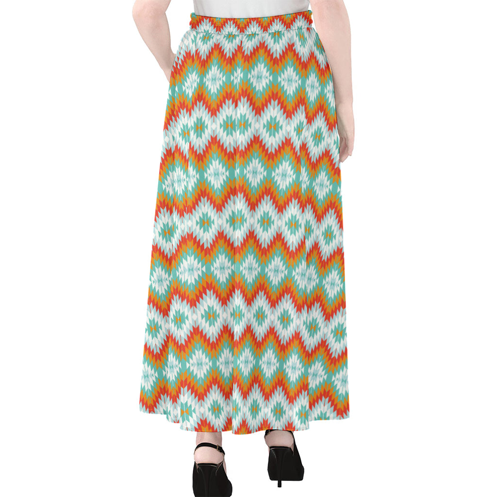 Turquoise Native American Pattern Print Chiffon Maxi Skirt