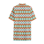 Turquoise Native American Pattern Print Cotton Hawaiian Shirt