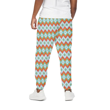 Turquoise Native American Pattern Print Cotton Pants