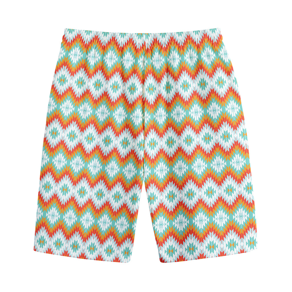 Turquoise Native American Pattern Print Cotton Shorts