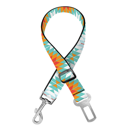 Turquoise Native American Pattern Print Dog Seat Belt