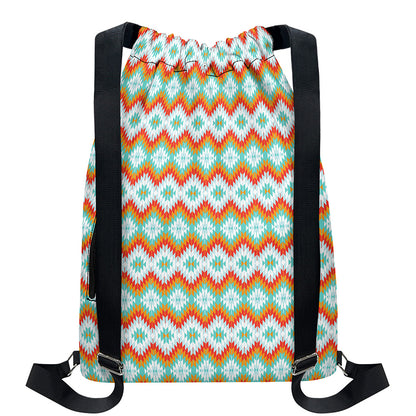 Turquoise Native American Pattern Print Drawstring Backpack
