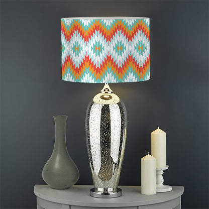 Turquoise Native American Pattern Print Drum Lamp Shade