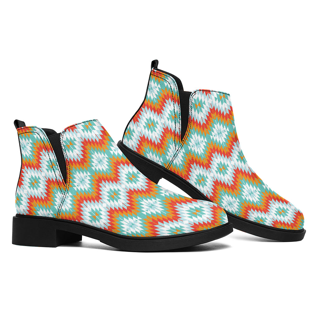 Turquoise Native American Pattern Print Flat Ankle Boots