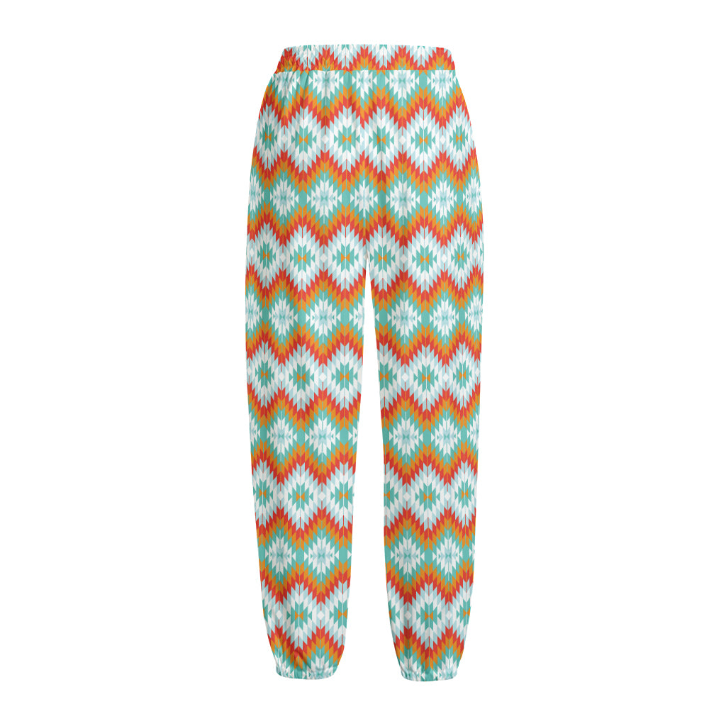 Turquoise Native American Pattern Print Fleece Lined Knit Pants