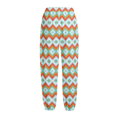 Turquoise Native American Pattern Print Fleece Lined Knit Pants
