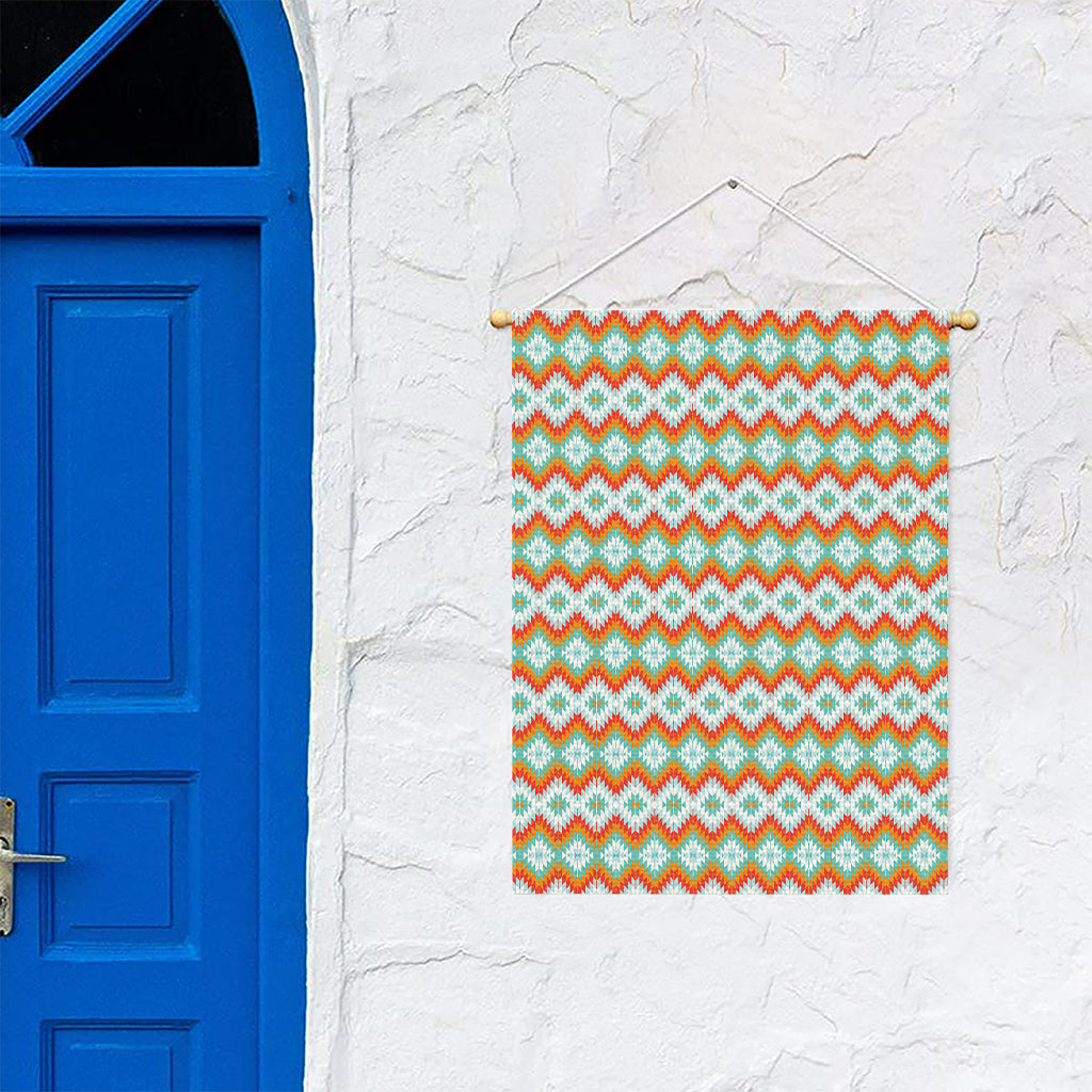 Turquoise Native American Pattern Print Garden Flag