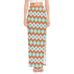 Turquoise Native American Pattern Print High Slit Maxi Skirt