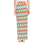 Turquoise Native American Pattern Print High Slit Maxi Skirt