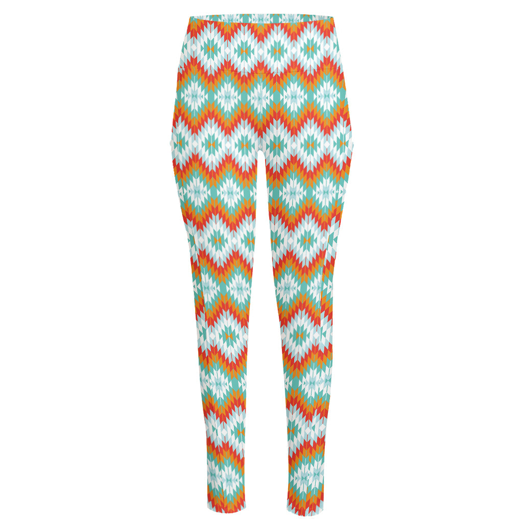Turquoise Native American Pattern Print High-Waisted Pocket Leggings