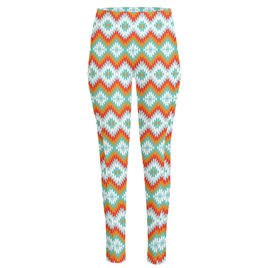 Turquoise Native American Pattern Print High-Waisted Pocket Leggings