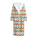 Turquoise Native American Pattern Print Hooded Bathrobe