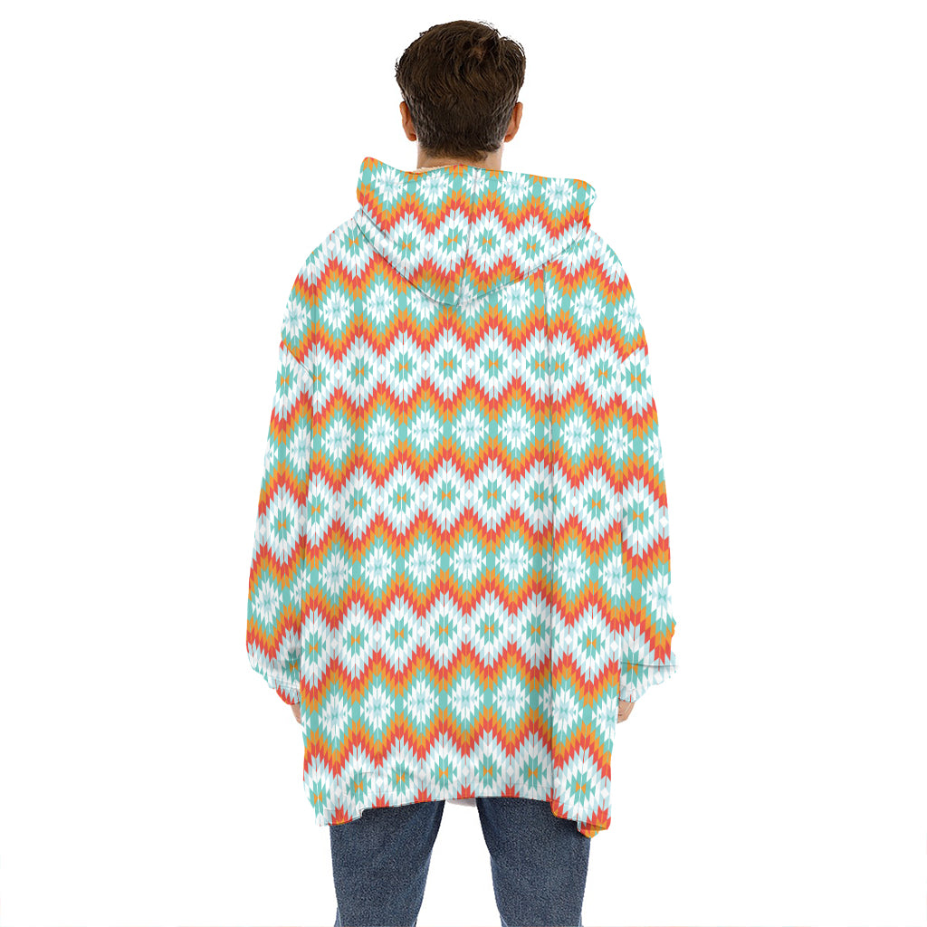 Turquoise Native American Pattern Print Hoodie Blanket