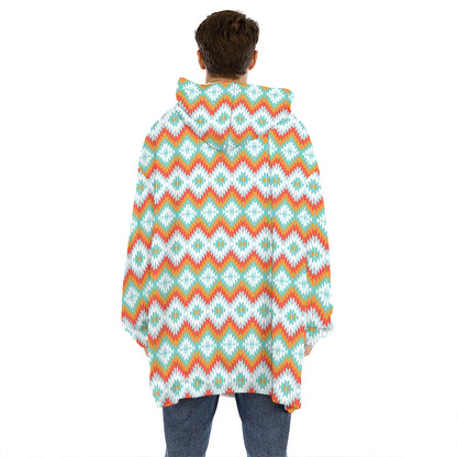 Turquoise Native American Pattern Print Hoodie Blanket