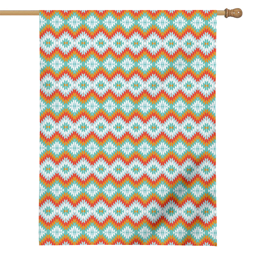 Turquoise Native American Pattern Print House Flag