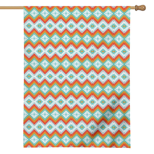 Turquoise Native American Pattern Print House Flag