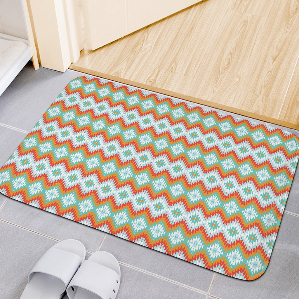Turquoise Native American Pattern Print Indoor Door Mat