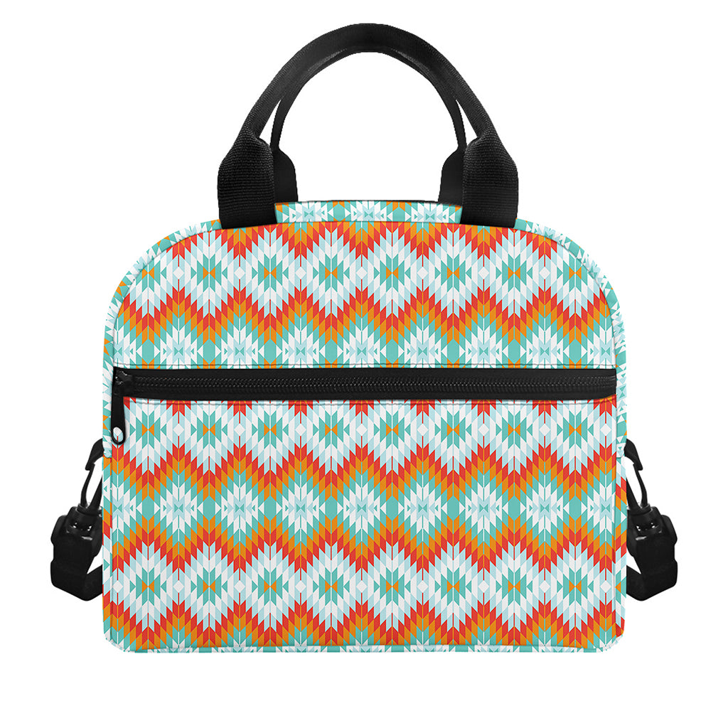 Turquoise Native American Pattern Print Insulated Lunch Bag