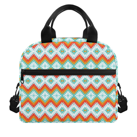 Turquoise Native American Pattern Print Insulated Lunch Bag
