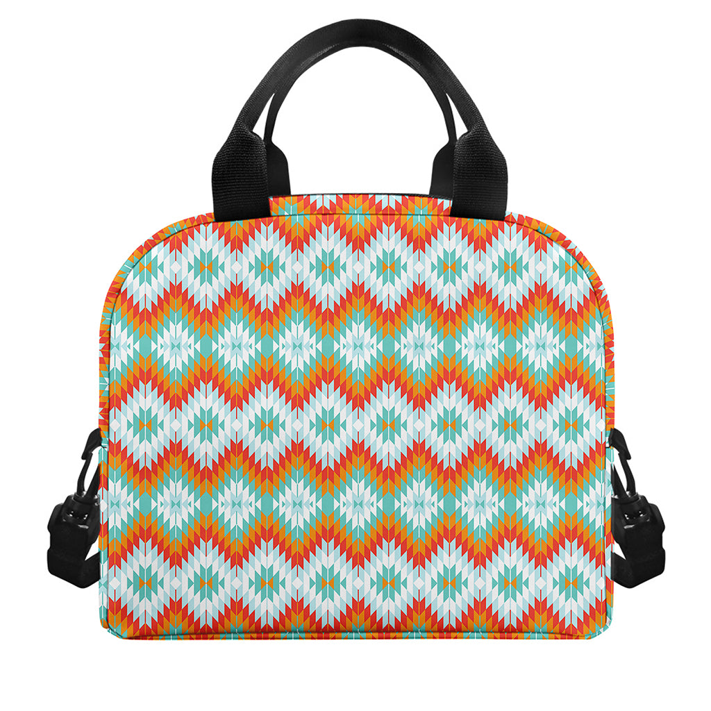 Turquoise Native American Pattern Print Insulated Lunch Bag