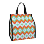 Turquoise Native American Pattern Print Insulated Lunch Tote