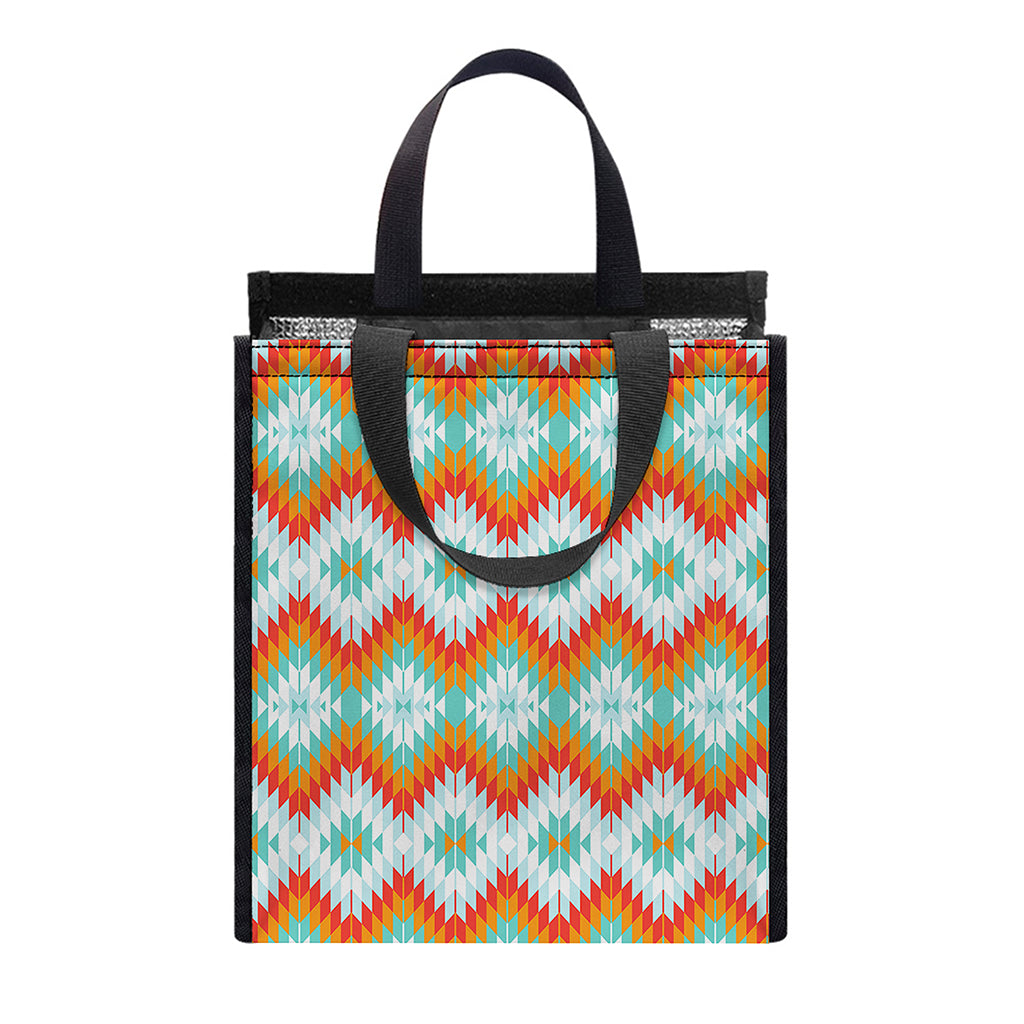 Turquoise Native American Pattern Print Insulated Lunch Tote