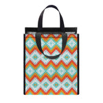 Turquoise Native American Pattern Print Insulated Lunch Tote