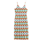 Turquoise Native American Pattern Print Jersey Midi Cami Dress