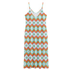 Turquoise Native American Pattern Print Jersey Midi Cami Dress