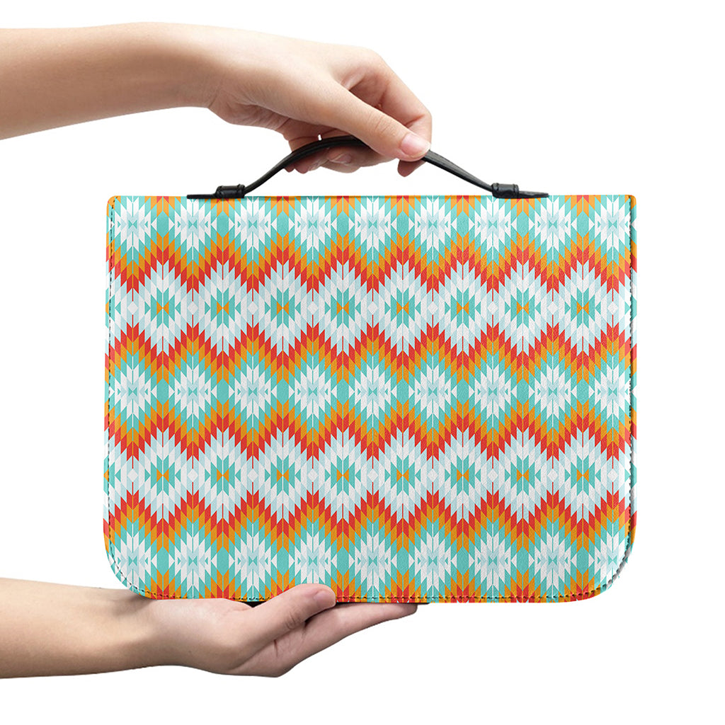 Turquoise Native American Pattern Print Leather Bible Cover