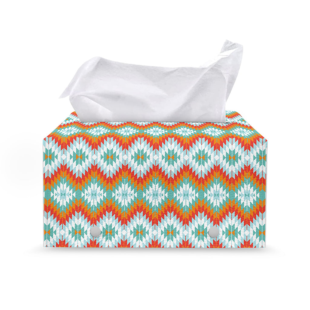 Turquoise Native American Pattern Print Leather Tissue Box Cover