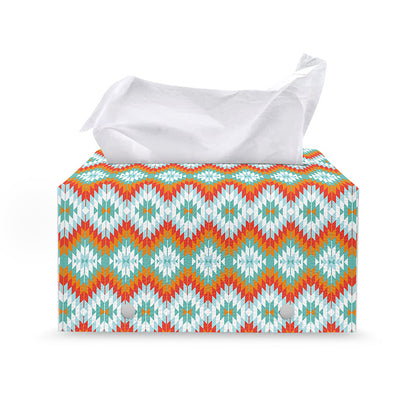 Turquoise Native American Pattern Print Leather Tissue Box Cover