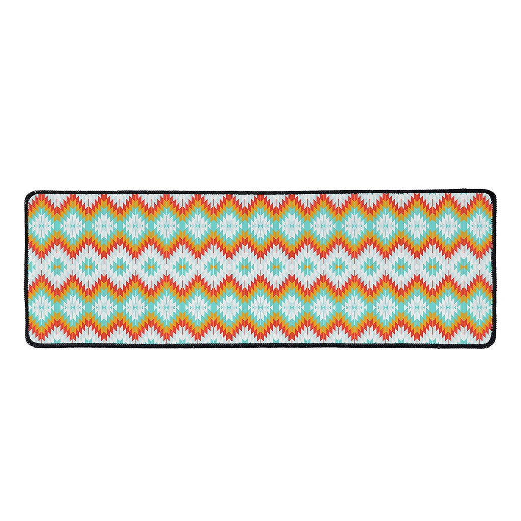 Turquoise Native American Pattern Print Long Kitchen Mat