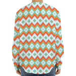 Turquoise Native American Pattern Print Long Sleeve Baseball Jersey