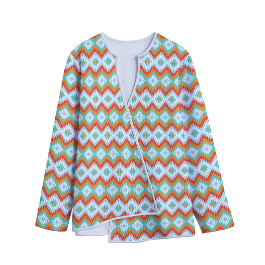 Turquoise Native American Pattern Print Long Sleeve Short Coat