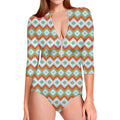 Turquoise Native American Pattern Print Long Sleeve Swimsuit