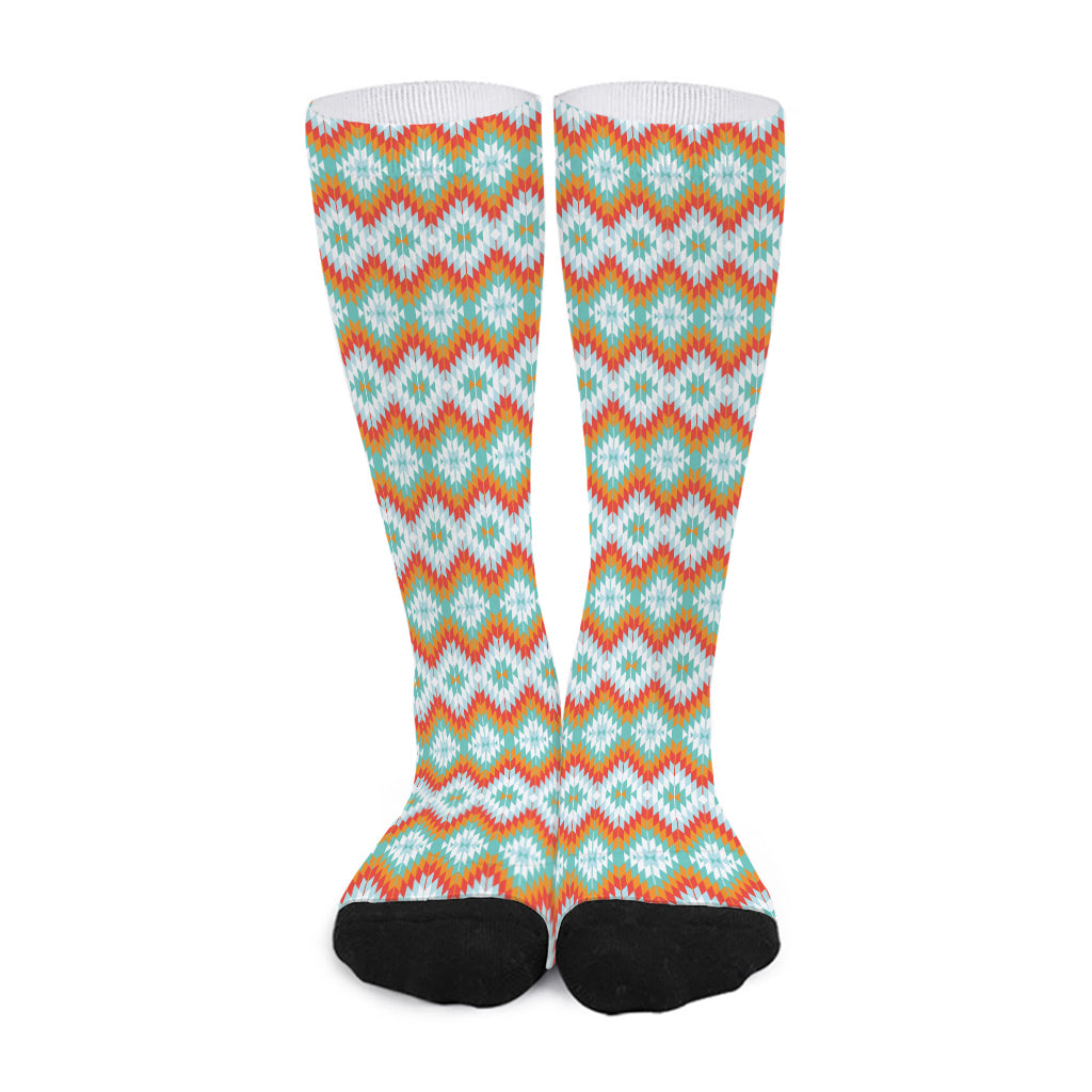 Turquoise Native American Pattern Print Long Socks