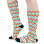Turquoise Native American Pattern Print Long Socks