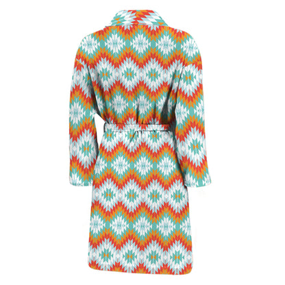 Turquoise Native American Pattern Print Men's Bathrobe