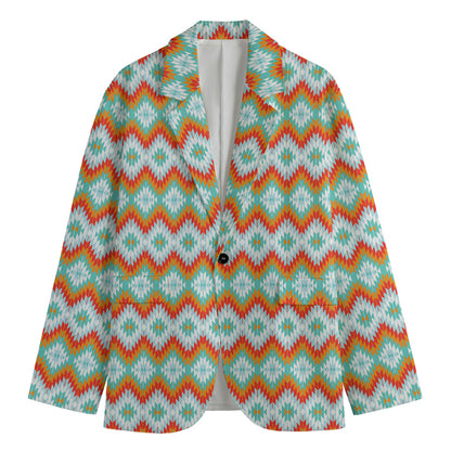 Turquoise Native American Pattern Print Men's Blazer