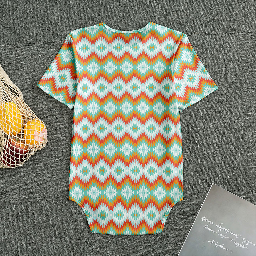 Turquoise Native American Pattern Print Men's Bodysuit