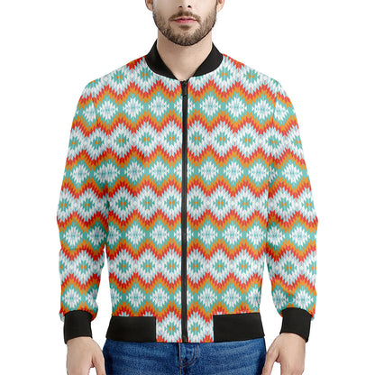 Turquoise Native American Pattern Print Men's Bomber Jacket