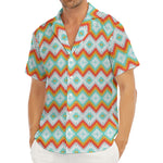 Turquoise Native American Pattern Print Men's Deep V-Neck Shirt