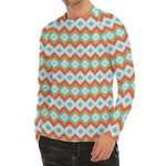 Turquoise Native American Pattern Print Men's Long Sleeve Rash Guard