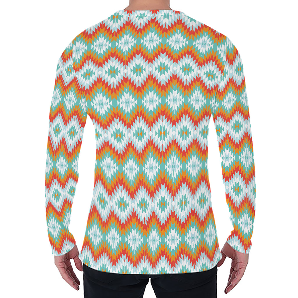 Turquoise Native American Pattern Print Men's Long Sleeve T-Shirt
