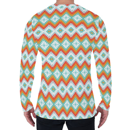 Turquoise Native American Pattern Print Men's Long Sleeve T-Shirt
