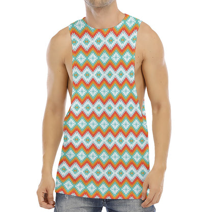 Turquoise Native American Pattern Print Men's Muscle Tank Top