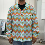 Turquoise Native American Pattern Print Men's Shirt Jacket